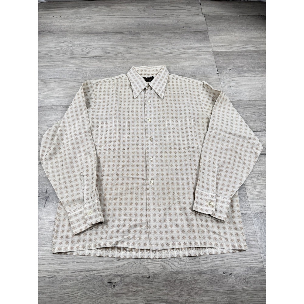 Vintage JC Penny Shirt Large Towncraft Penn Prest Button Up True Geometric 60's